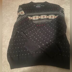 Men’s American Eagle Outfitters Navy and Red Fair Isle Crewneck Sweater